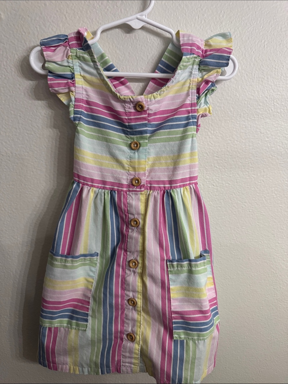 Penelope Girls' Multi-Stripe Button-Front Summer Dress - Pink, Blue & Yellow